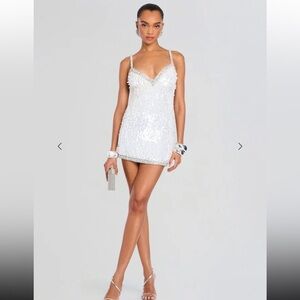 retrofete Ivana Sequin Rhinestone Mini Dress White & Silver